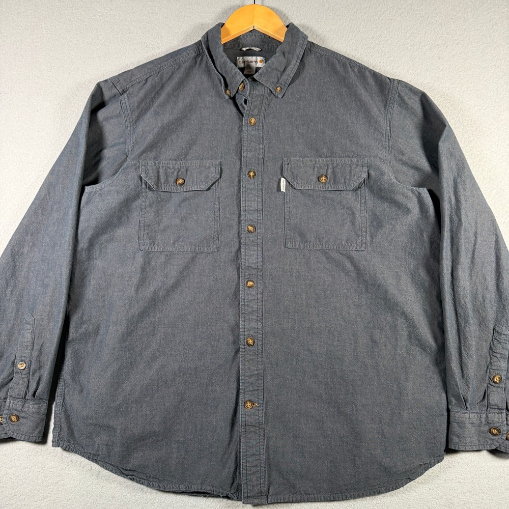 Carhartt Mens Relaxed Fit Long Sleeve Button Down Shirt Gray XL S202 BKC